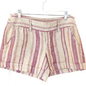 Ann Taylor Loft Vertical Stripes Mid Rise 4" Shorts in Tan & Raspberry